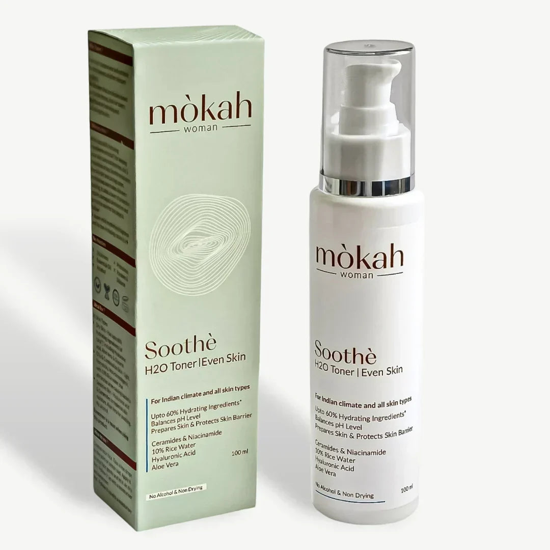 Mòkah Soothè Hydrating Toner 100ml with Rice Water, Ceramides, and Aloe Vera, suitable for all skin types.