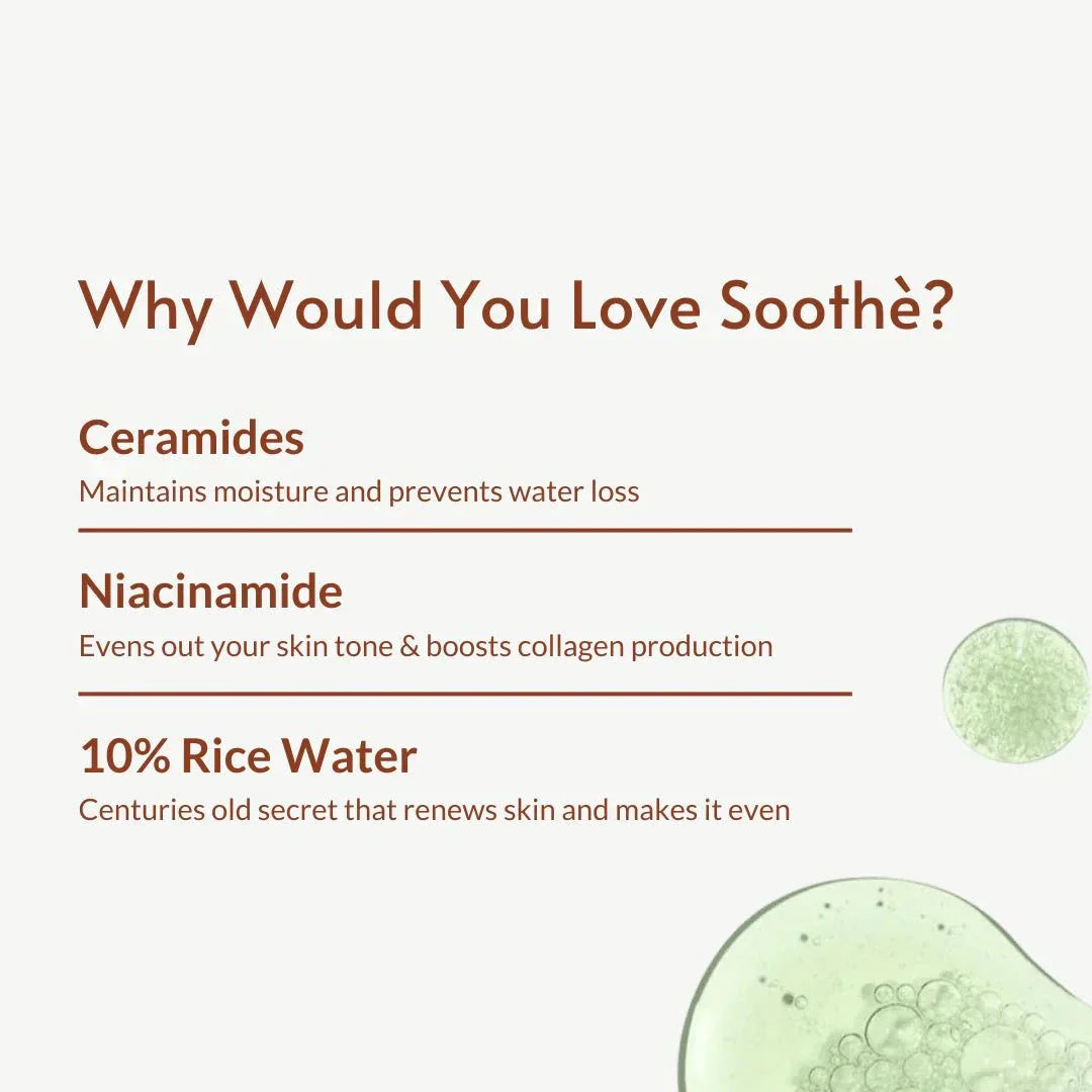Mòkah Soothè Hydrating Toner benefits and ingredients including ceramides, niacinamide, and rice water.