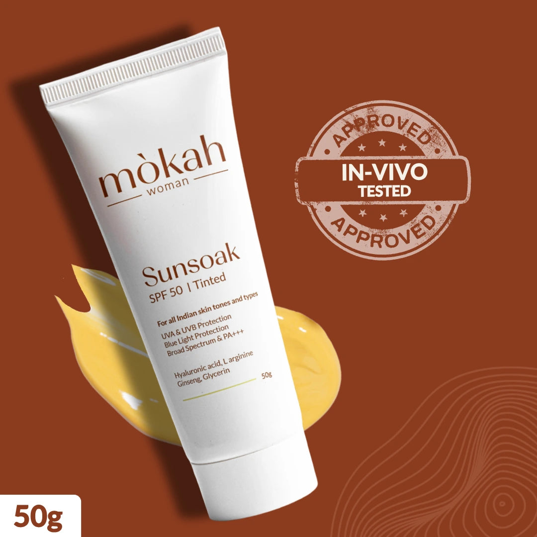 Sunsoak SPF 50 PA++++ Tinted Sunscreen 50g |  Hyaluronic Acid & Aloe Vera