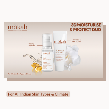 Mòkah 3D Moisturise & Protect Duo - Lush Moisturing Serum + Sunsoak SPF 50