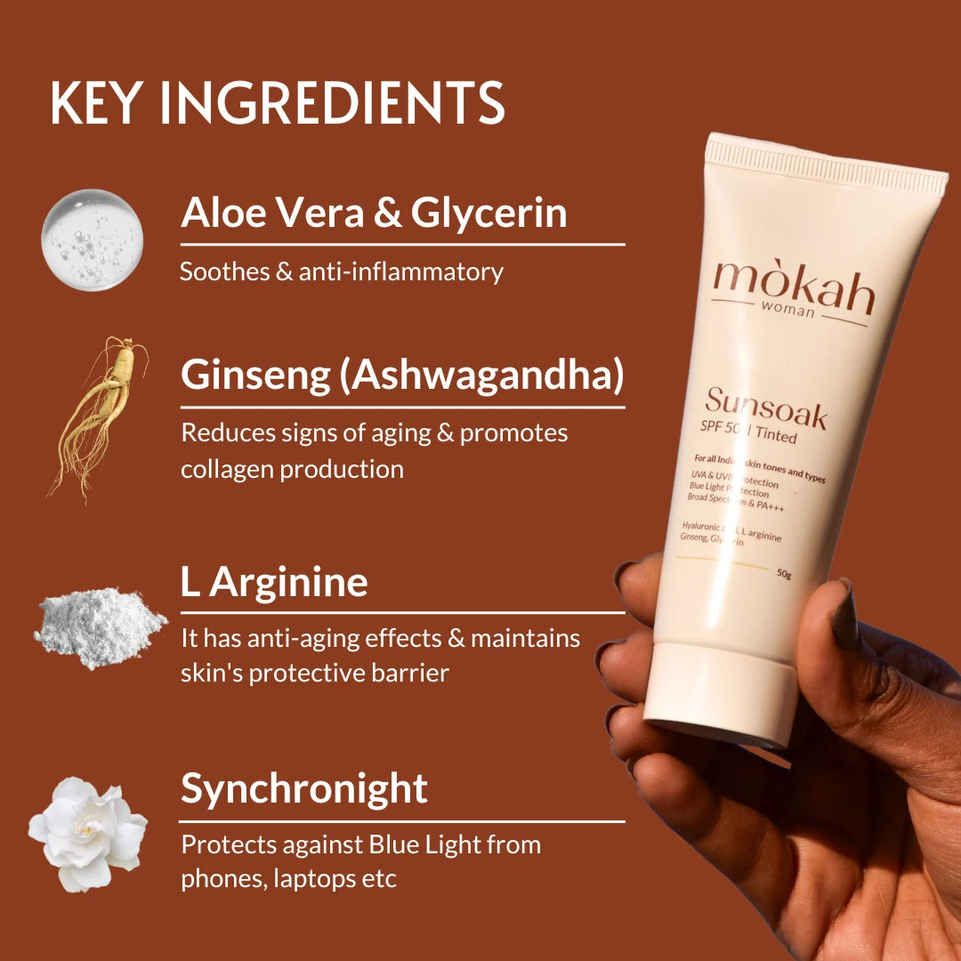 Sunsoak SPF 50 PA++++ Tinted Sunscreen 50g |  Hyaluronic Acid & Aloe Vera