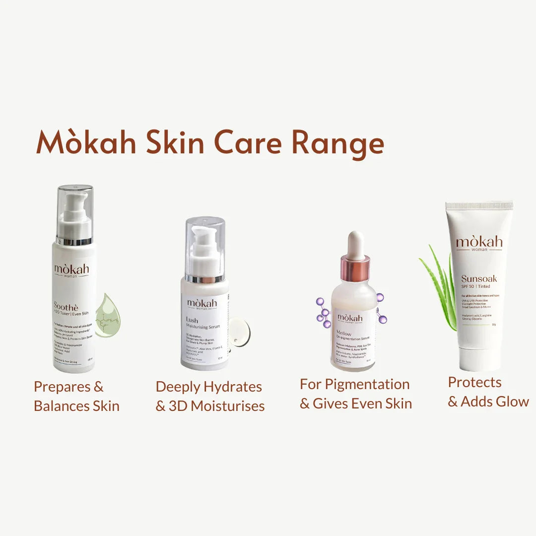Sunsoak SPF 50 Tinted Sunscreen with hydrating Hyaluronic Acid and Aloe Vera, broad-spectrum UV and blue light protection, universal tint, non-sticky, suitable for all skin types including sensitive skin.