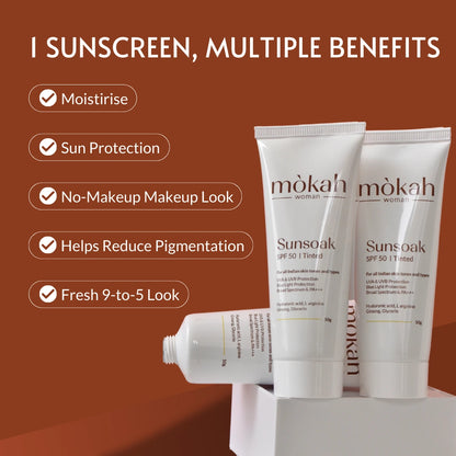Sunsoak SPF 50 PA++++ Tinted Sunscreen 50g |  Hyaluronic Acid & Aloe Vera