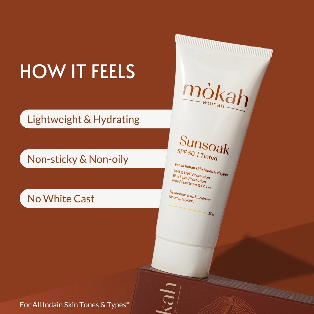 Sunsoak SPF 50 PA++++ Tinted Sunscreen 50g |  Hyaluronic Acid & Aloe Vera
